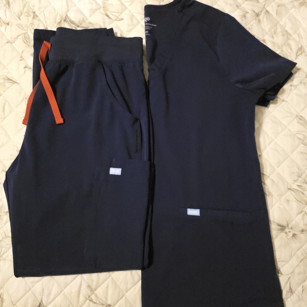 Navy Women's Scrub Set with Orange Drawstring